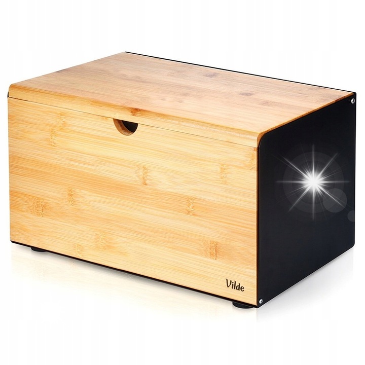 Кутия за храна Vilde от бамбук и метал, черна, 35,5x22x20,5 см, с предно и горно отваряне