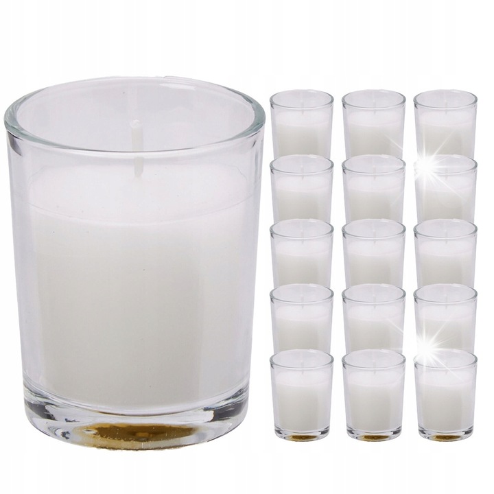 Set 16 Lumanari Koopman, bezzapachowe, albe, in recipient de sticla