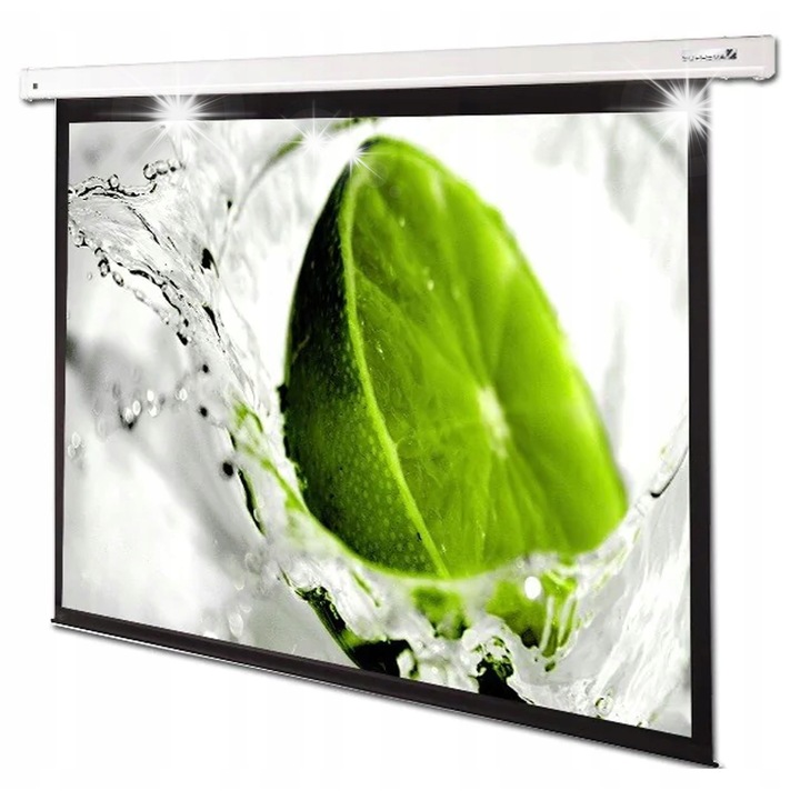 Ecran de proiectie electric Suprema Lupus 16:9 200x113cm Alb Mat, montaj pe perete/suspendat, cu telecomanda IR