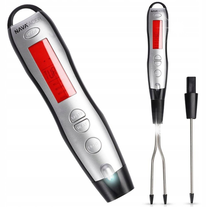 Дигитален термометър за готвене, Nava, 38,5 см, безжичен, LCD, инокс, черен/сребрист