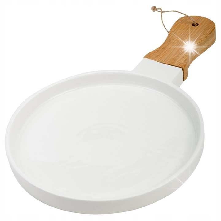 Porcelántányér bambusz állvánnyal, NAVA, 34,5x21,5x3cm, fehér