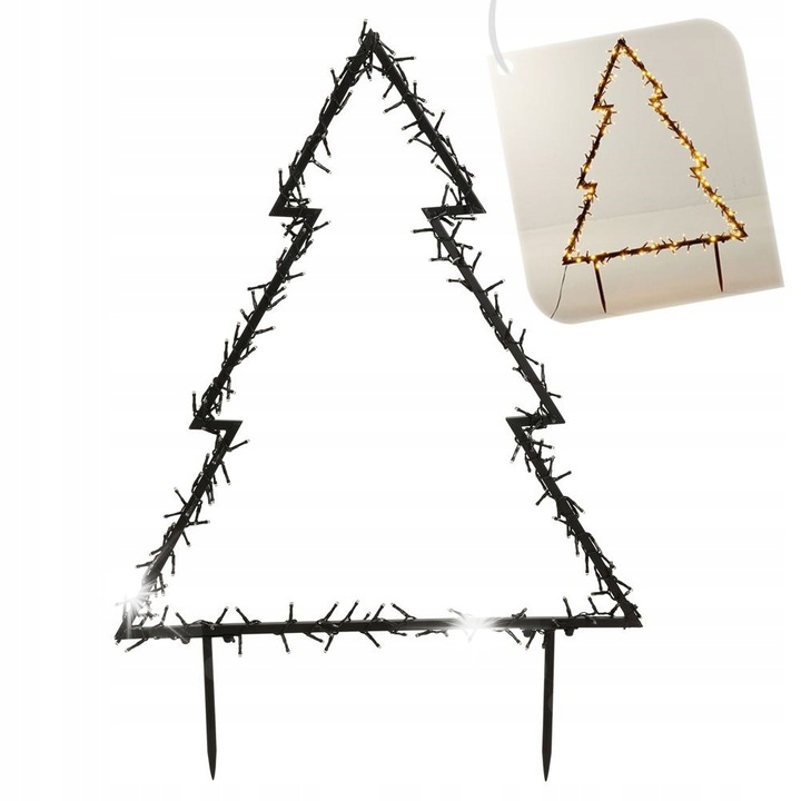 Decoratiune brad, iluminata exterioara, Orion, 80 cm, 225 LED, neagra, cu suporturi de fixare