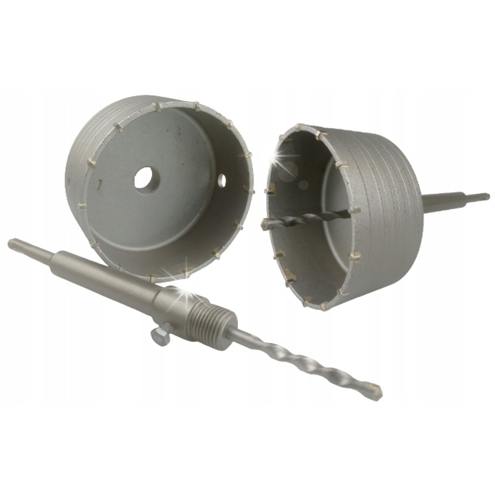 Set carotiere 100mm, DRL, 4 piese, adapter SDS PLUS 170mm, 50mm adancime, 12 taisuri