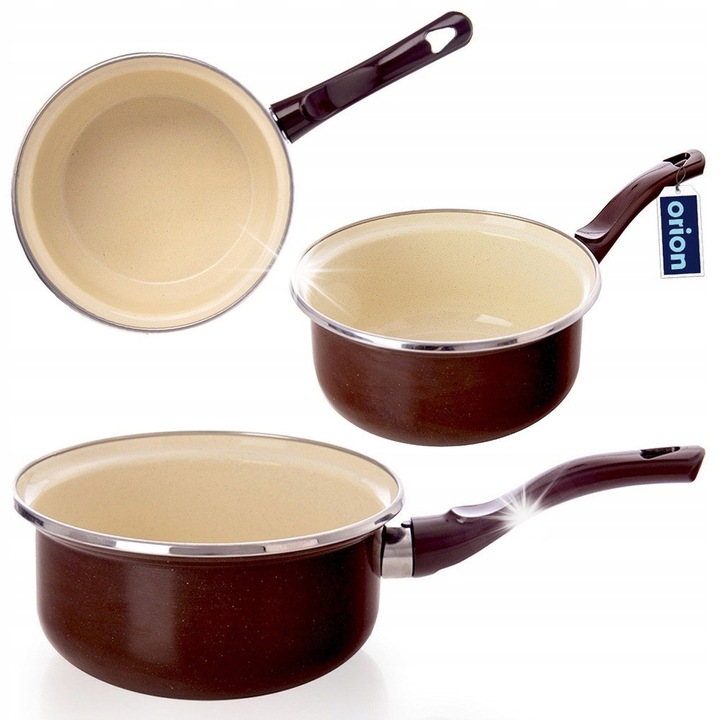 Rondel emaliat Orion, 16 cm, 1L, culoare brown, dimensiuni 28x16x9cm, cu maner lung