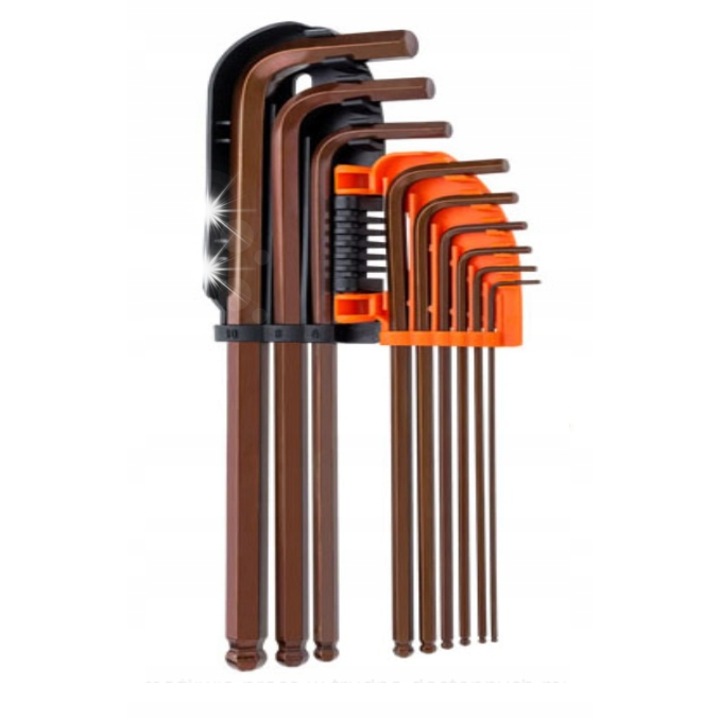 Set chei imbus cu capat sferic, 9 piese, otel S2, rezistent la coroziune