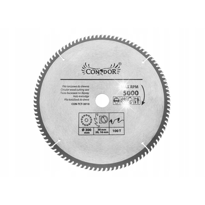 Tarcza pentru lemn Condor 300mm 100T, otel de inalta calitate, 30x300mm