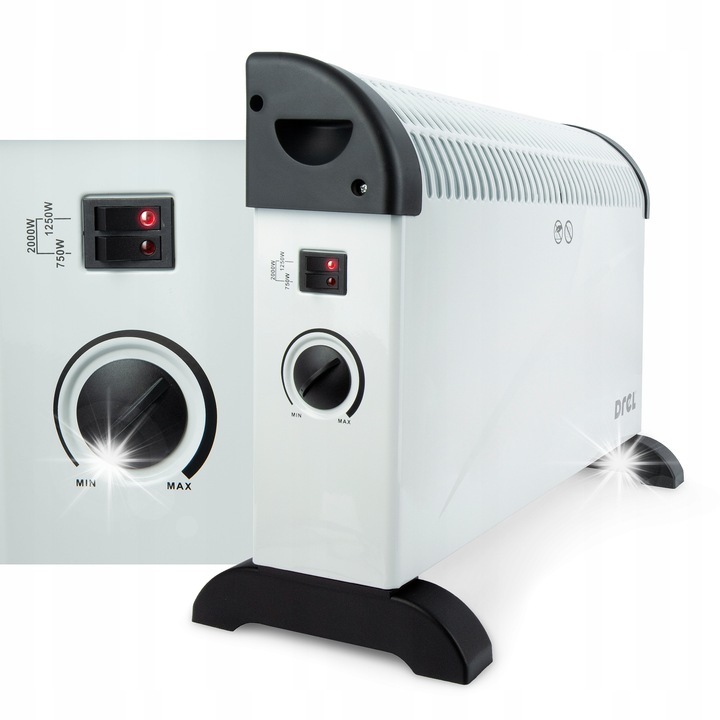 Elektromos hősugárzó termosztáttal, 2000W, 3 teljesítményfokozat, falra szerelhető, fehér