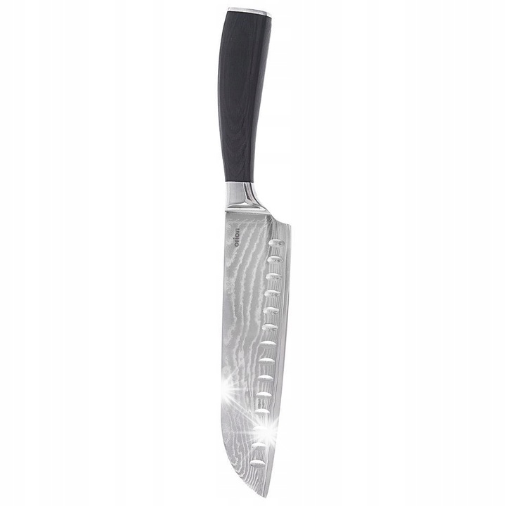 Cutit de bucatarie Santoku Orion, otel damasc, 31x4,5cm, maner din lemn, design unic