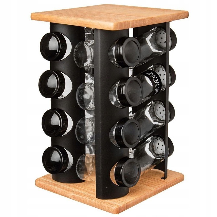 Suport rotativ pentru condimente, Orion, 16 recipiente, negru, 29x17,5x17,5cm