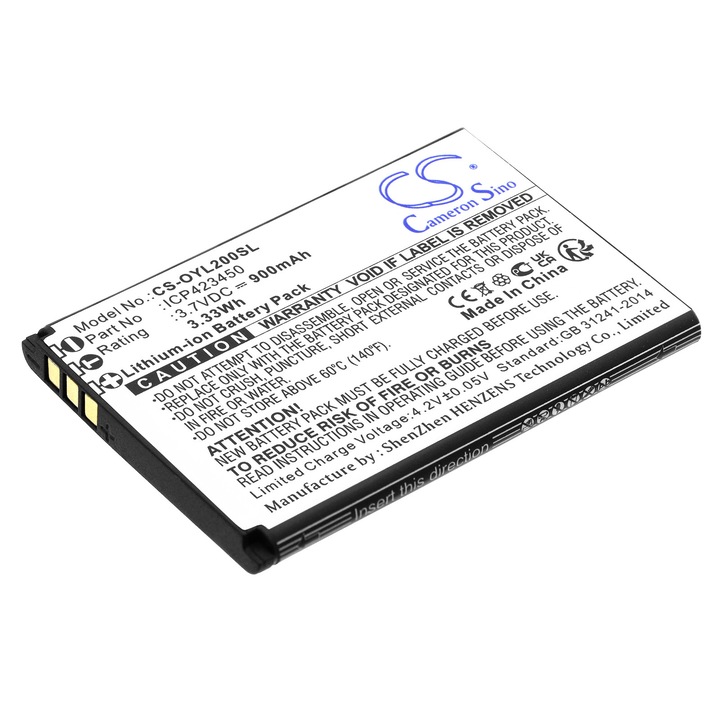 Li-ion mobil akkumulátor 900mAh, Cameron Sino, Fekete, 53.35x36.80x4.50mm