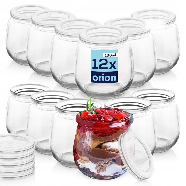 Комплект 12 стъклени буркани с капак, 130 мл, прозрачни, 6,5x6,5 см, Orion