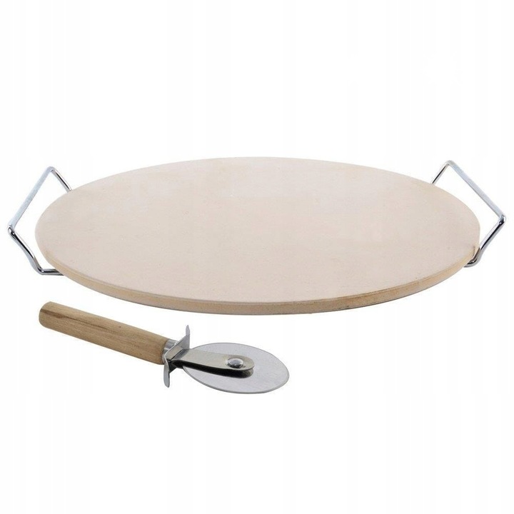 Комплект тави за печене, Орион, шамотна камък 33см, хромирана стойка, с нож за пица