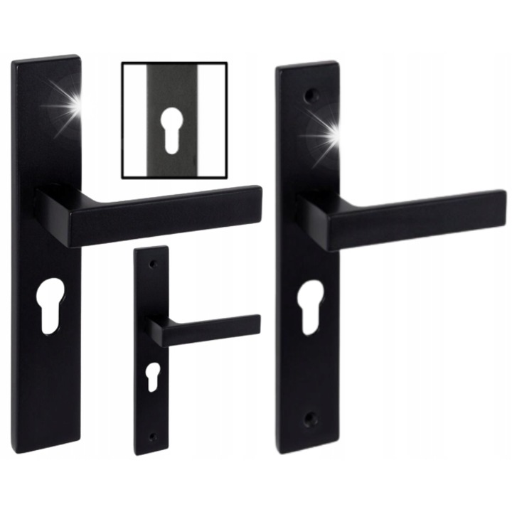 Set manere usa, negru mat, 72mm, zinc-aluminiu, pentru usi de 30-50mm