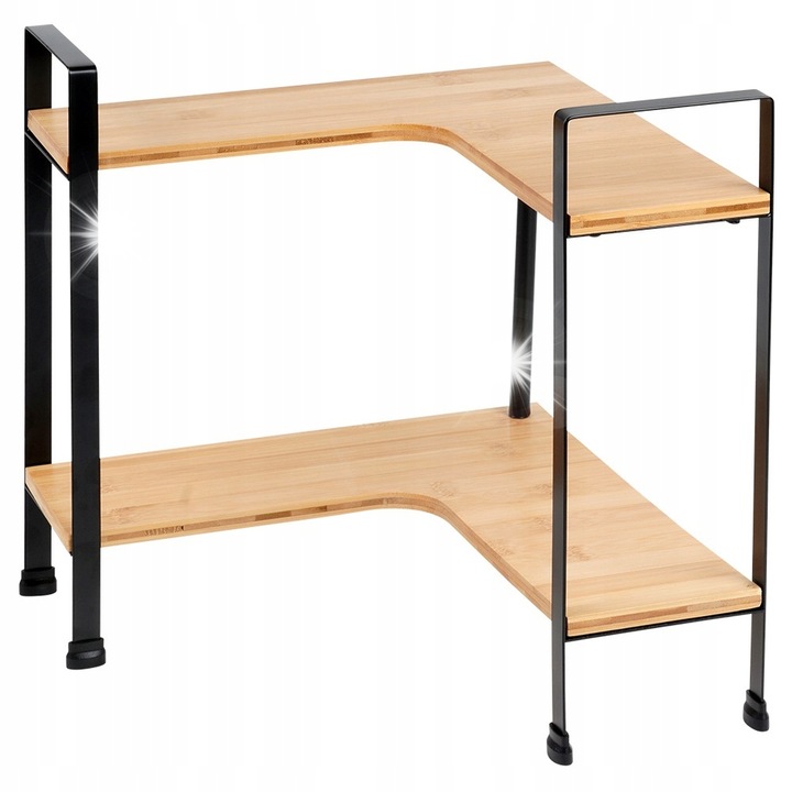 Raft de bucatarie, organizator coltar, 2 niveluri, lemn bambus, 29,5x29,5x33,5cm, maro