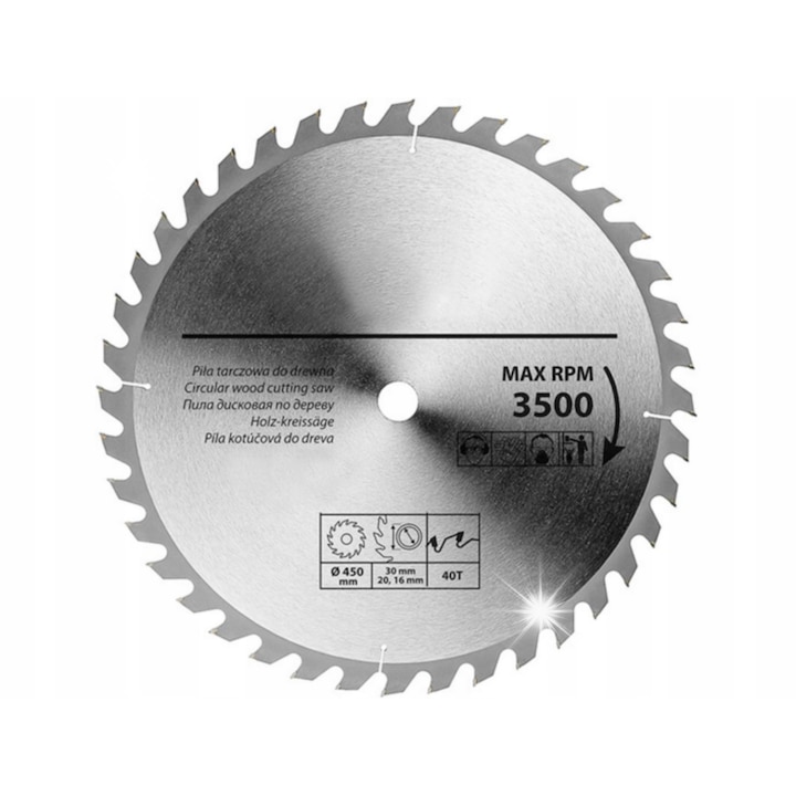 Tarca de taiere pentru lemn Condor 450mm, 40 dinti, deschidere 30mm, viteza maxima 3500rpm