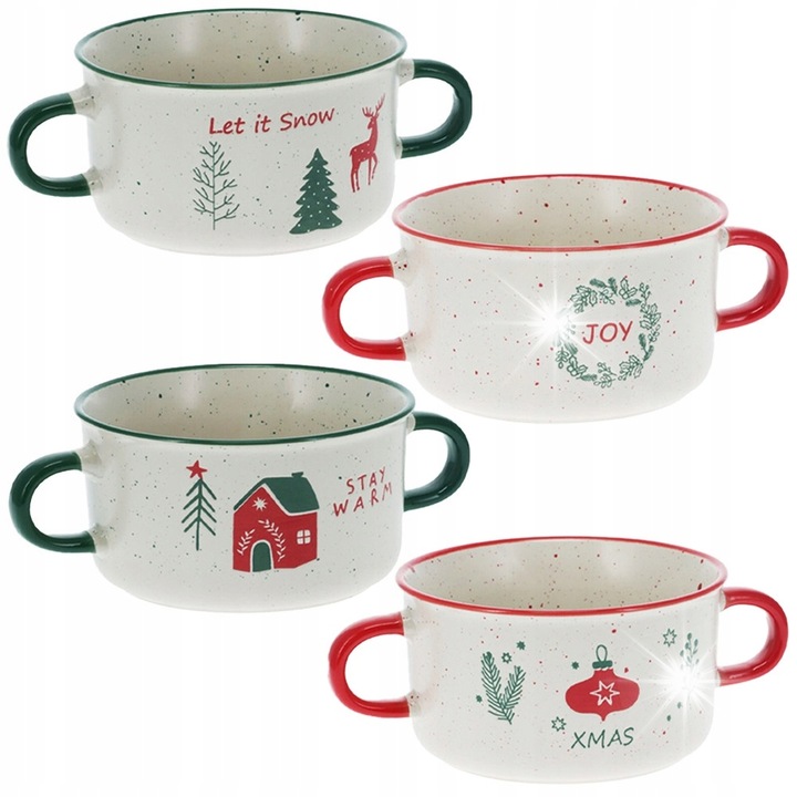 Set 4 boluri Koopman pentru supa, design sarbatoresc, Craciun, 10x10cm