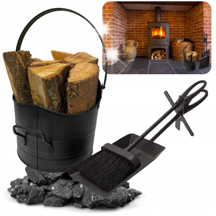 Set scule HuW, accesorii pentru semineu, cos pentru cenusa, matura