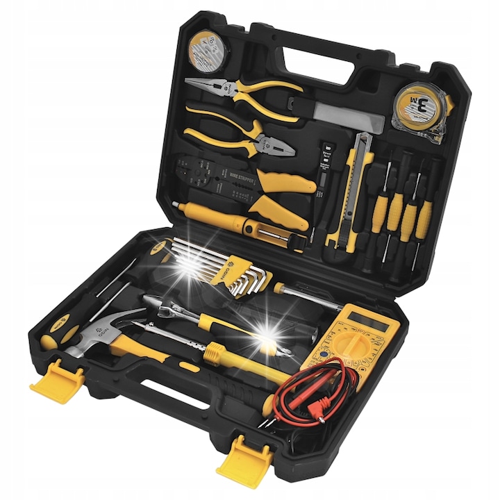 Set de unelte pentru electricieni ODIN, 34 piese, cu multimetru, cutie organizatoare, 0-1000V DC, 0-750V AC