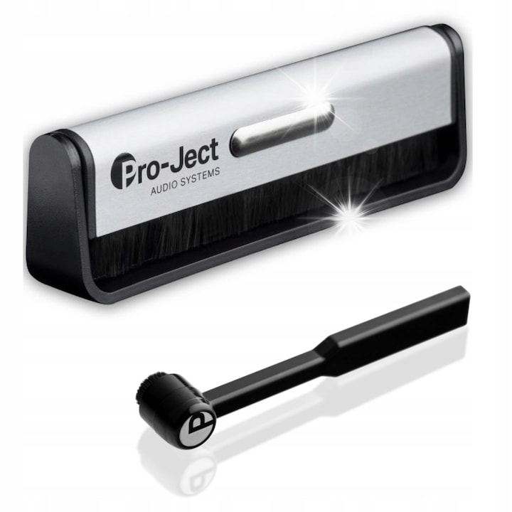 Set de curatare Pro-Ject pentru gramofon, perie antistatica si perie pentru ac, argintiu