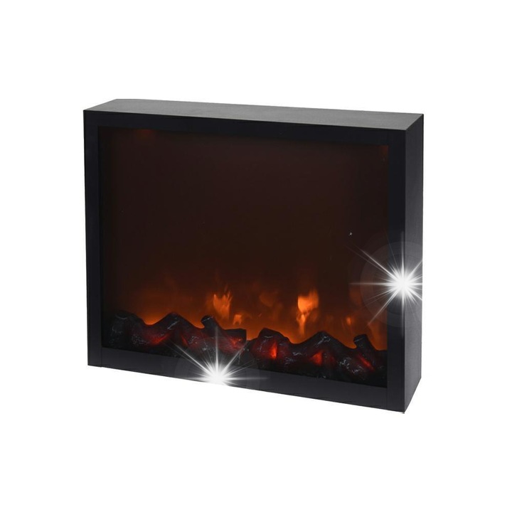 Semineu electric H&S Decoration, imitatie flacara LED, negru, 41x10x35cm