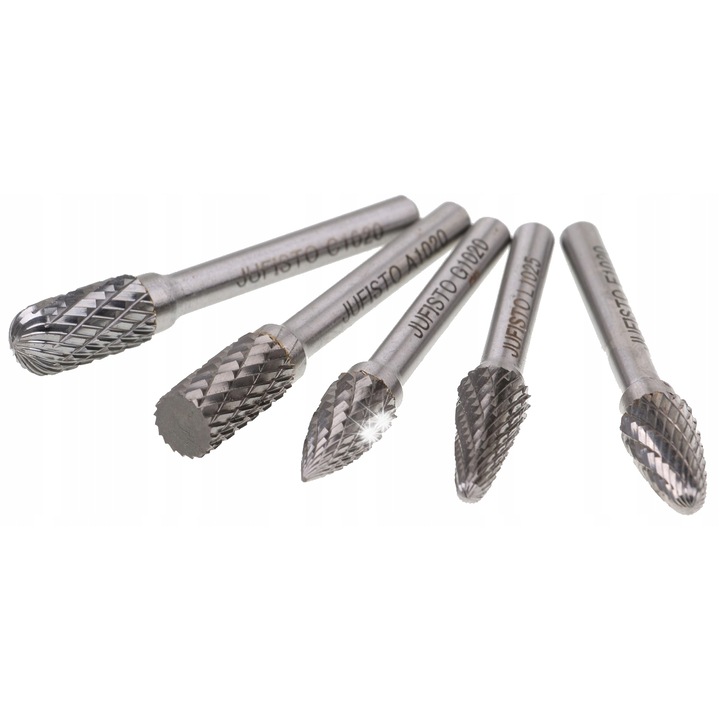 Set freze rotative 5 elemente, 20mm lungime, 10mm diametru, 60mm lungime totala, 6mm diametru tija, multicolor