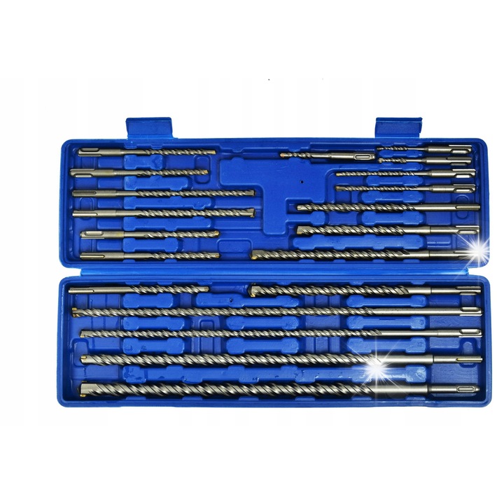 Set de burghie pentru beton Geko SDS Plus 5-20 mm, 20 bucati, cu valiza