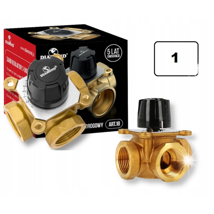 Регулируем трипътен вентил, 1" DN-25, размери 91x82mm, за инсталации за централно отопление