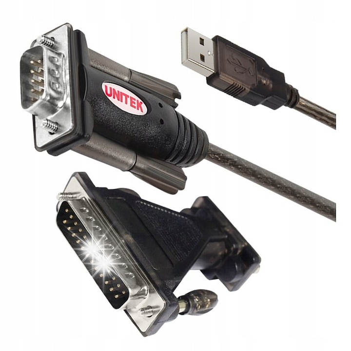 Адаптер USB към RS-232 UNITEK, DB9M към DB25M, 140см, черен
