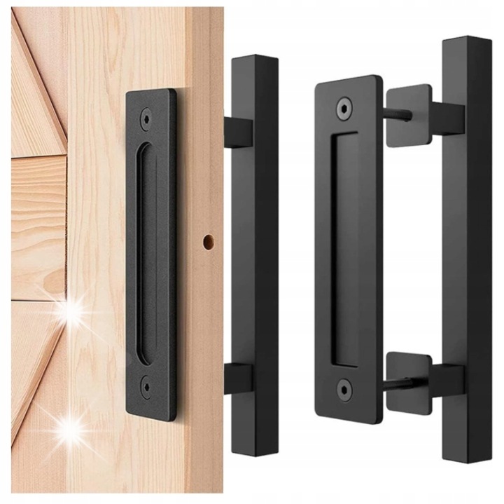 Set maner usa glisanta, HuW, 30cm, metal negru, design loft