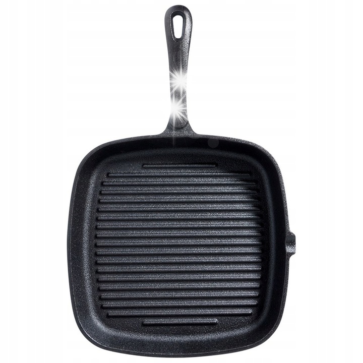 Тиган грил с чугунено дъно, 24,5x24x4,5см, черен, със силиконова дръжка, комплект