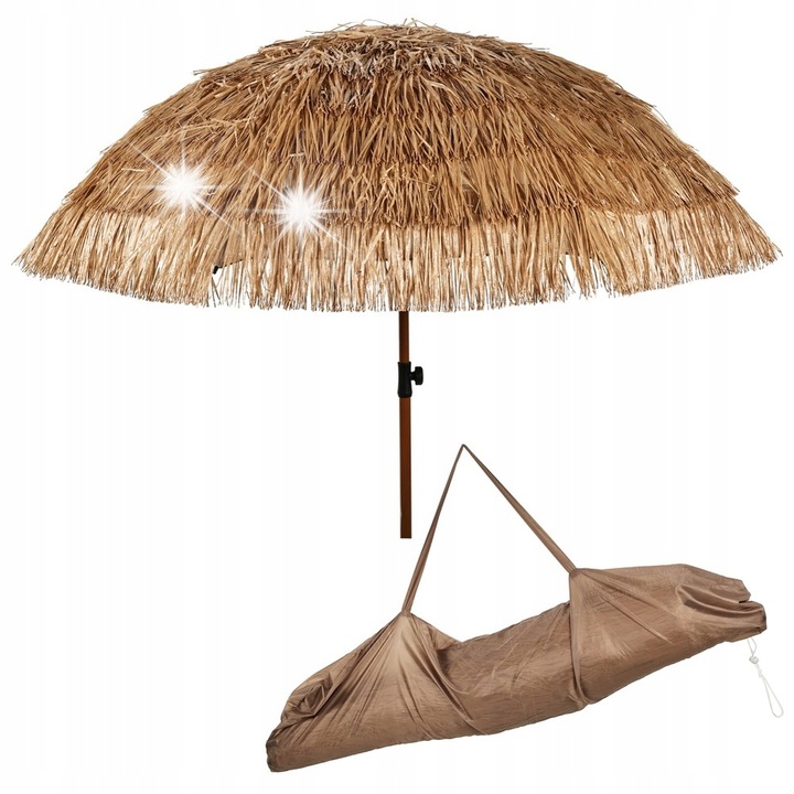 Плажна чадър Koopman, 120x210см, бежова рафия, регулируем комплект, водоустойчив