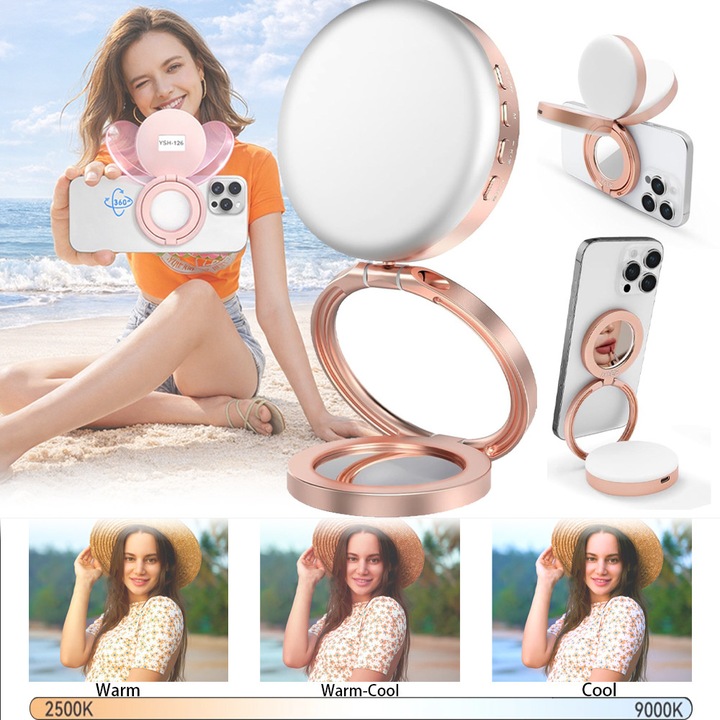 Lumina magnetica de umplere, pliabila, 126 LED-uri, potrivita pentru fotografie, machiaj, videoconferinte si poate fi folosita si ca suport pentru telefon