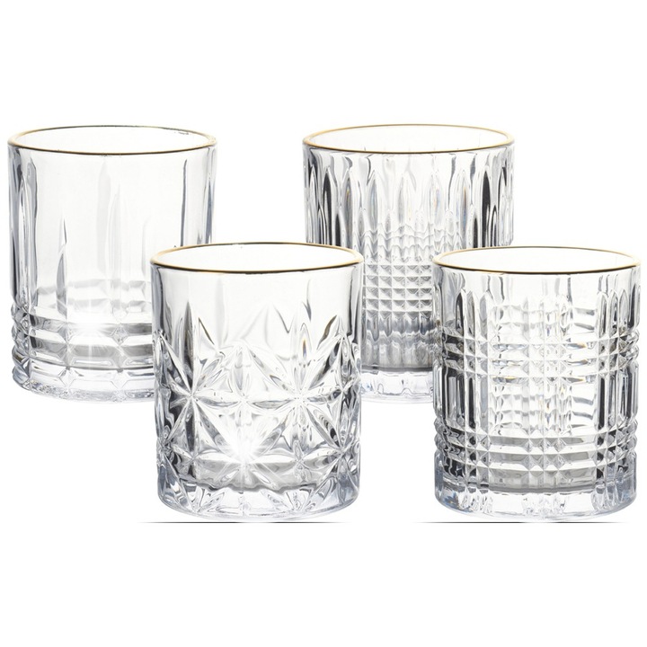Set 4 pahare pentru whisky, Koopman, transparent, 300ml