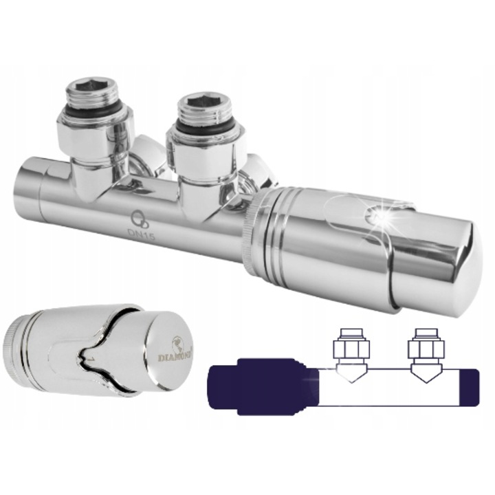 Set termostatic pentru calorifer, crom, 1/2, 5 trepte de reglare