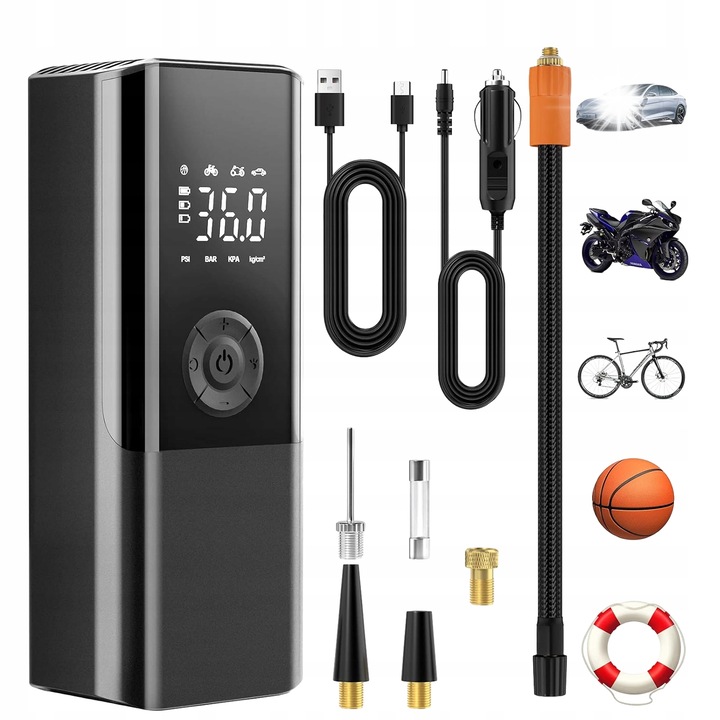 Digitális pumpa, 4500 mAh, fekete, 17,5x7,4x4,9 cm, komplett szett tartozékokkal