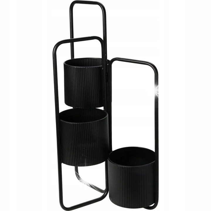 Suport metalic pentru flori, Home Styling Collection, 3 niveluri, 57x33x24cm, negru