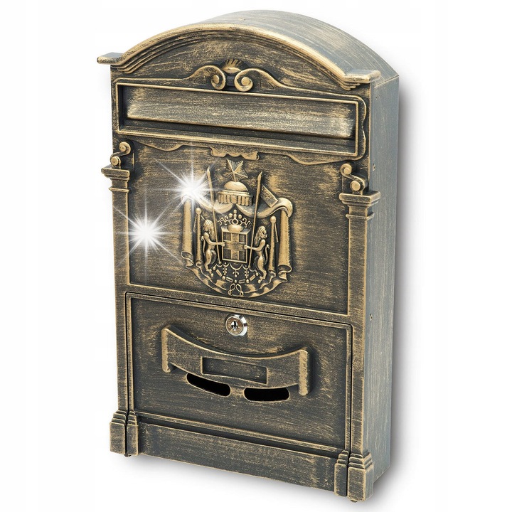 Cutie postala Verda SN3663-3, antichizat, 40x25,5x9cm, din otel si aluminiu, set cu 4 dibluri si 2 chei