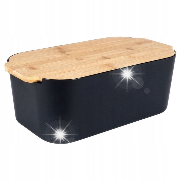 Cutie de paine, negru, din bambus, 33x18,5x12cm, design modern, capacitate mare