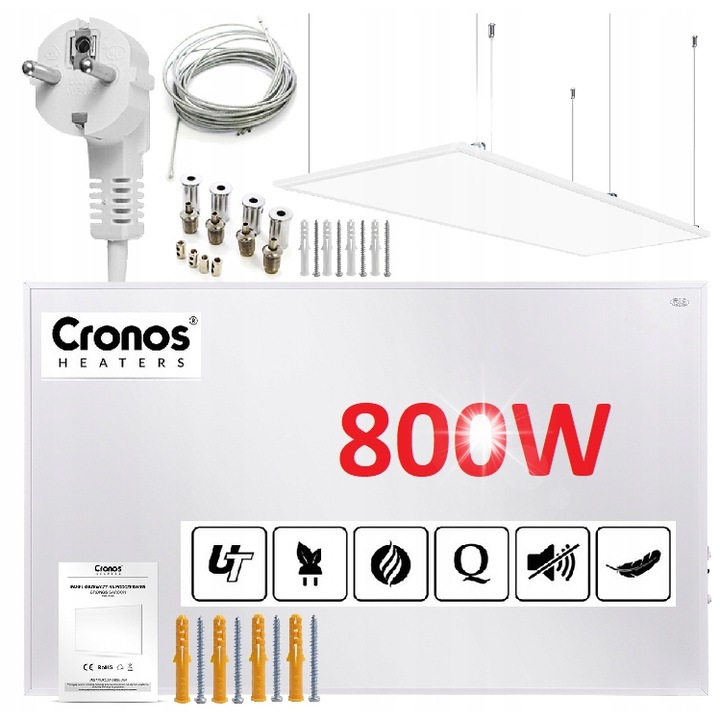 Panou de incalzire Cronos, 800W, alb, dimensiuni 100x60cm, cu termostat si telecomanda, montare pe tavan, set complet