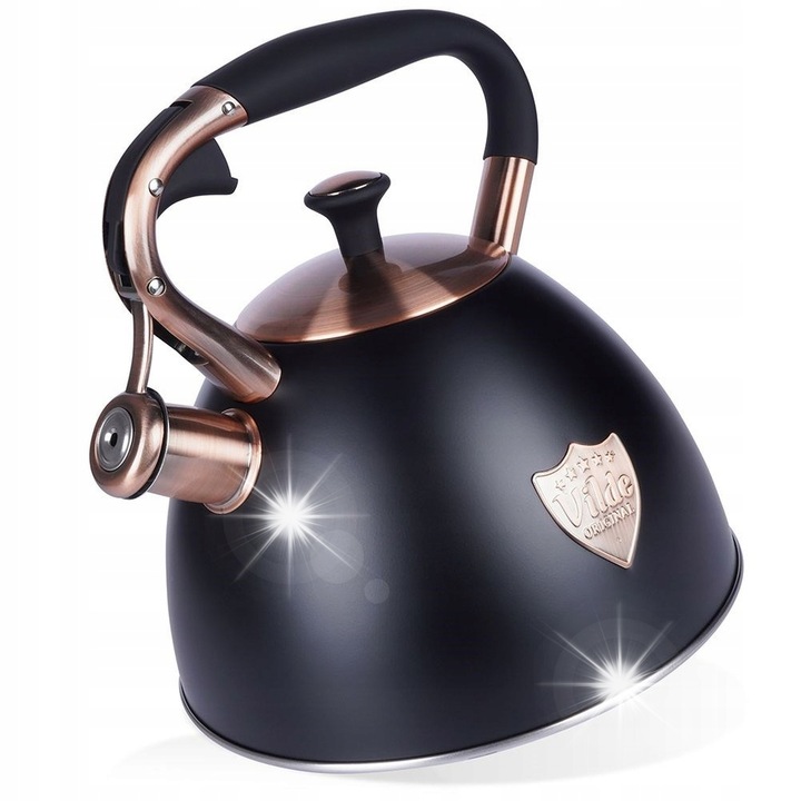 Чайник Vilde със свирка, 3л, инокс, черен, 23,5x24,5x22,5см