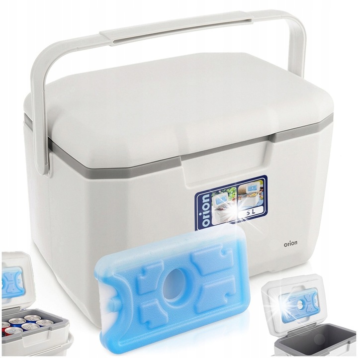 Cutie frigorifica turistica Orion 5L, alb, cu incuietor de racire, dimensiuni 30x21x20cm