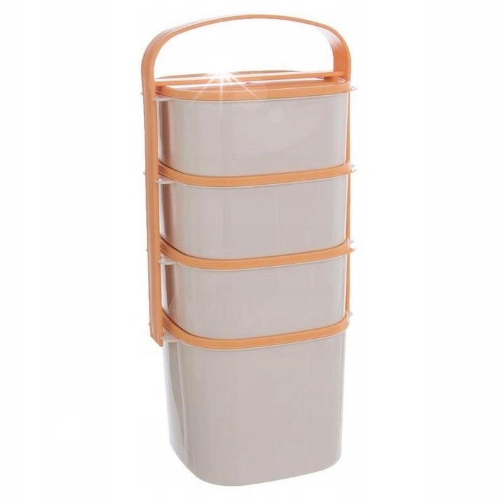 Set cutii alimentare Orion, 4 compartimente, 1,15l - 3 bucati, 2l - 1 bucata, plastic, multicolor