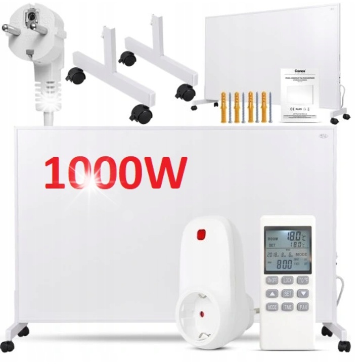 Panou de incalzire Cronos P1000, 1000W, alb, 120x60cm, cu termostat si telecomanda