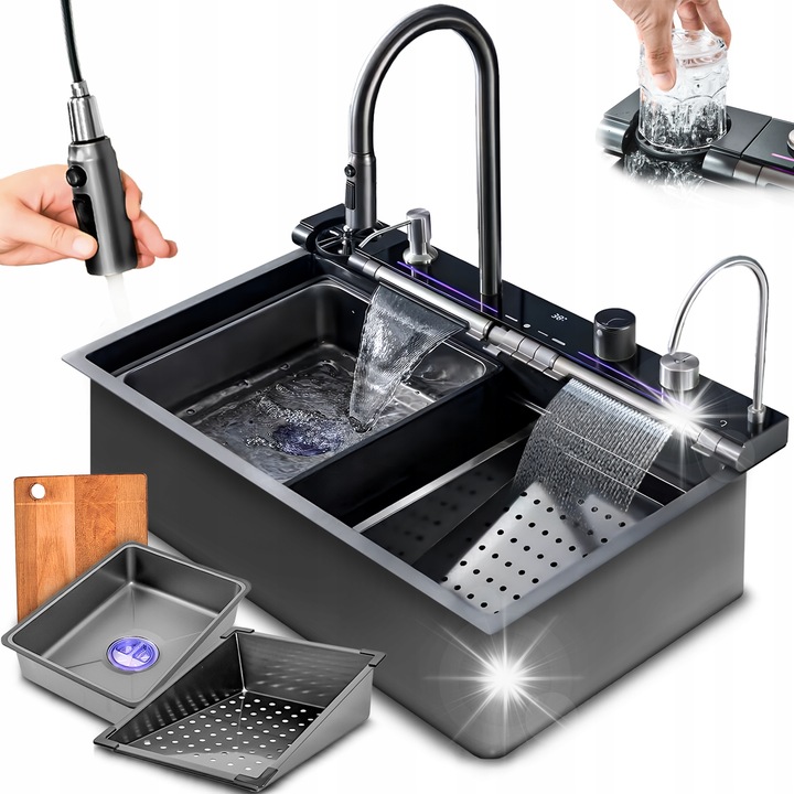 Chiuveta bucatarie Heckermann B7546X, grafit, 75x46cm, otel inoxidabil, dus extractibil