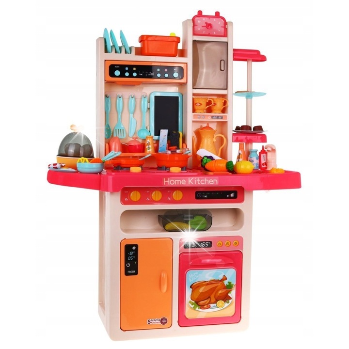 Interaktív gyerek konyha, 65 darabos, rózsaszín, 93,5x71x28,5cm