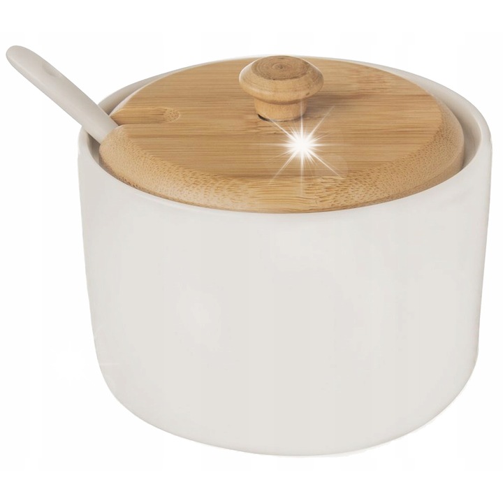 Set pentru servire, Orion, zaharnita din portelan alb cu capac si lingurita, 6,5x10cm