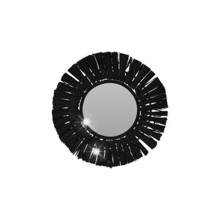 Lustru scienna Home Styling Collection, 32cm, fekete raffia keret, boho stílus, kerek