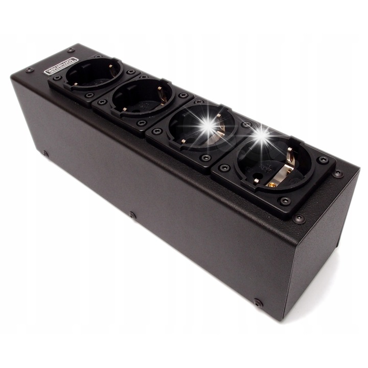 Разклонител Tomanek TAP 4S с 4 контакта, с филтри Schaffner, черен, 70x90x260mm