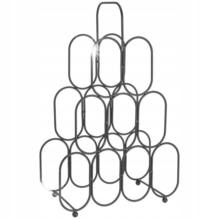 Suport metalic pentru vin, Home Styling Collection, 9 butelii, design industrial, 37x18x56cm, negru