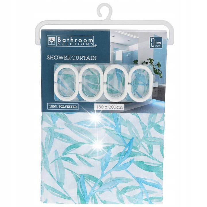 Zaslona de dus cu haciuci, Koopman, 180x200cm, multicolor, set cu 12 haciuci